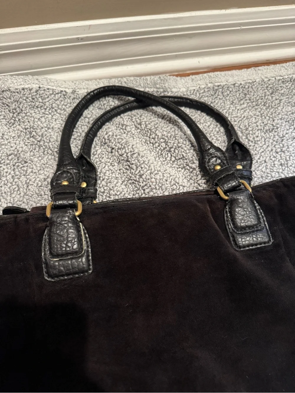 Juicy Couture Black Velvet Tote with Red Crest Motifs